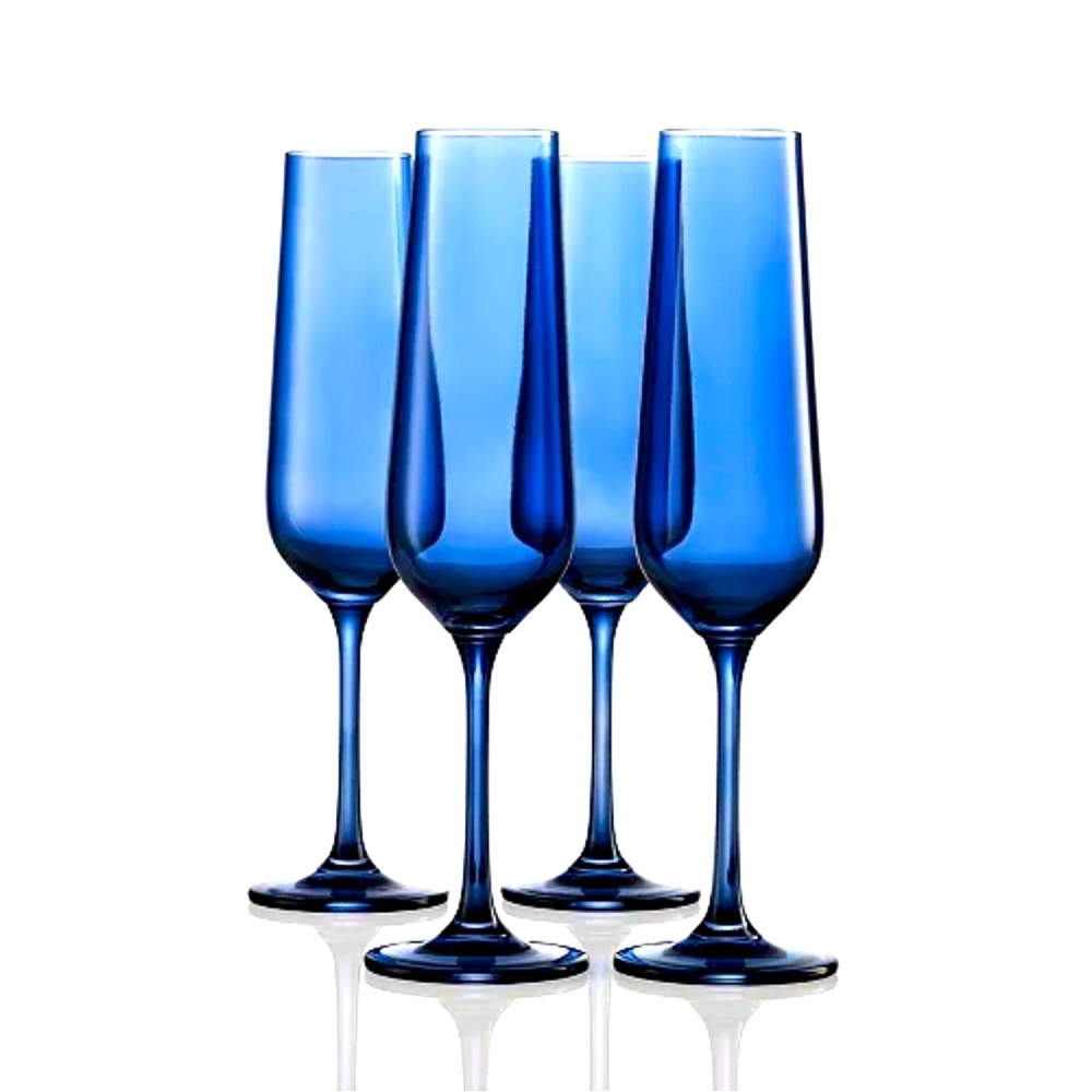 Godinger Sheer Blue Champagne Flutes – Set of 4, Elegant European Stemware 💙